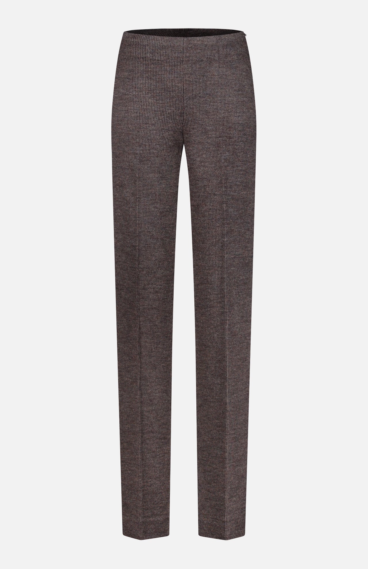A pair of Jersey Knit Standard Straight Pants by RALPH LAUREN COLLECTION, featuring a straight-leg, high-waisted design in brown with a subtle textured pattern that highlights the refined silhouette of Italian-tailored pants, displayed against a plain white background.