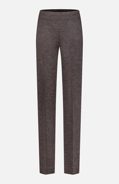A pair of Jersey Knit Standard Straight Pants by RALPH LAUREN COLLECTION, featuring a straight-leg, high-waisted design in brown with a subtle textured pattern that highlights the refined silhouette of Italian-tailored pants, displayed against a plain white background.