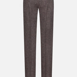 The Jersey Knit Standard Straight Pants by RALPH LAUREN COLLECTION are shown from the back in brown and gray pinstripes, featuring a tailored fit with no visible pockets or embellishments, displayed against a plain white background.