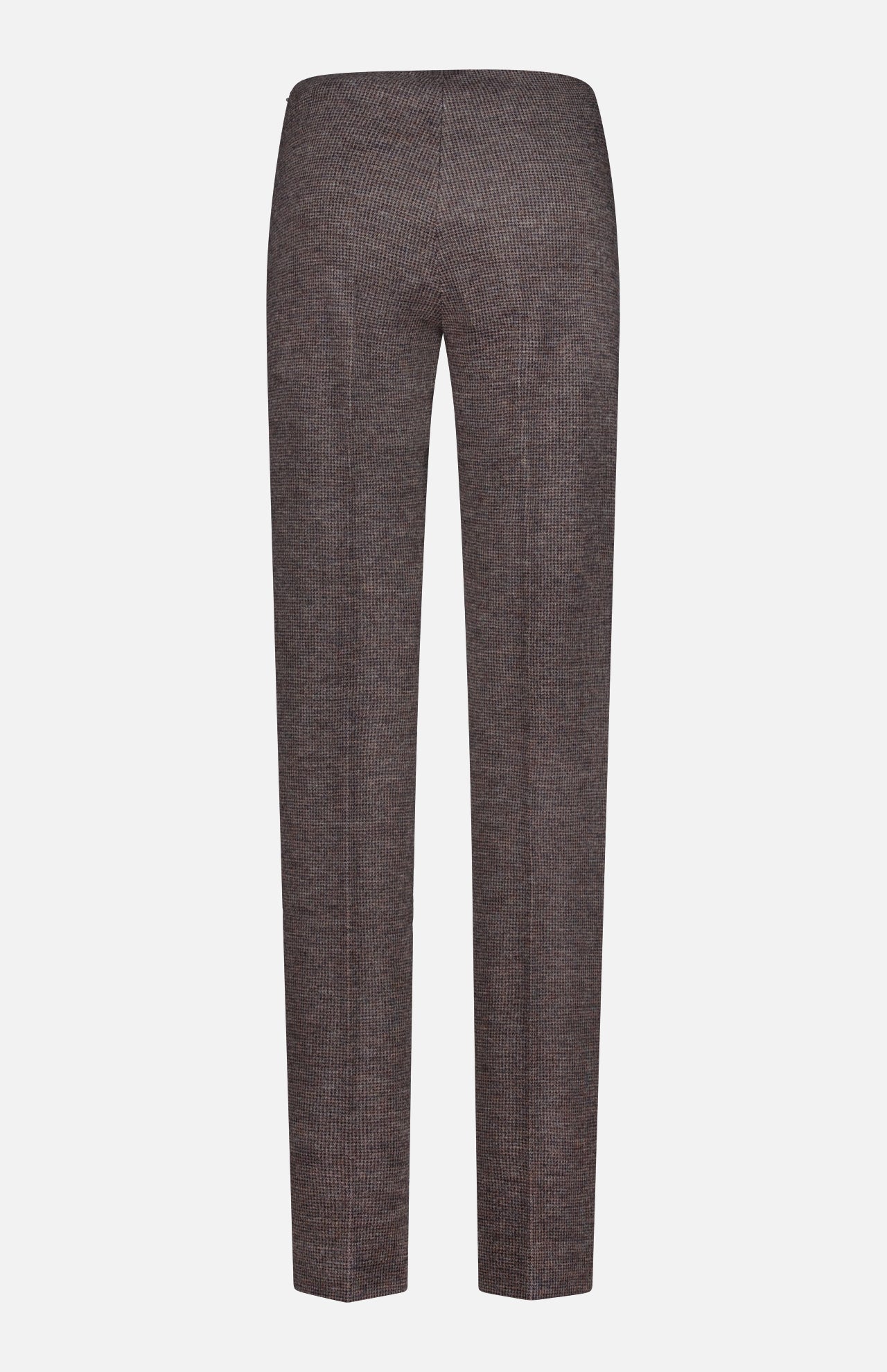 The Jersey Knit Standard Straight Pants by RALPH LAUREN COLLECTION are shown from the back in brown and gray pinstripes, featuring a tailored fit with no visible pockets or embellishments, displayed against a plain white background.