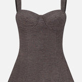 The Jersey Knit Sweetheart Tank Top by RALPH LAUREN COLLECTION features a gray plaid design with thick shoulder straps, structured cups, and a flared waist. Its subtle checkered pattern evokes classic wool jersey, adding elegance to the contemporary corset-inspired silhouette. The top is shown against a plain white background.