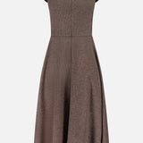 Back view of the Maisy Twill Jersey Short Sleeve Day Dress by RALPH LAUREN COLLECTION, featuring an A-line silhouette, fitted bodice, high neckline, knee-length skirt with slight flare, and subtle textured twill.