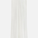 The Masina Lux Satin Maxi Skirt by RALPH LAUREN COLLECTION is a high-waisted, off-white minimalist skirt with a slight flare, crafted from satin and showcased against a plain white background.