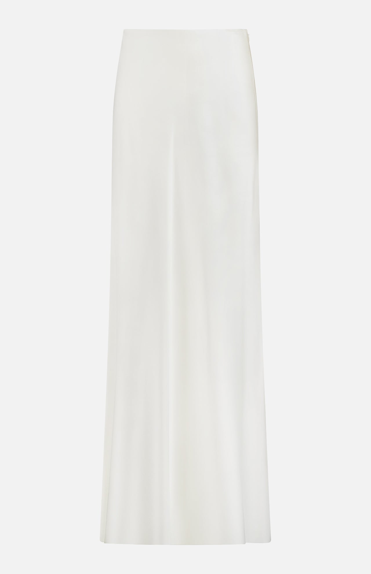 The Masina Lux Satin Maxi Skirt by RALPH LAUREN COLLECTION is a high-waisted, off-white minimalist skirt with a slight flare, crafted from satin and showcased against a plain white background.