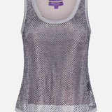 The Melony Sleeveless Blouse by RALPH LAUREN COLLECTION is a silver, mesh-textured tank with a scoop neckline, made in Italy and shown on a plain white background.