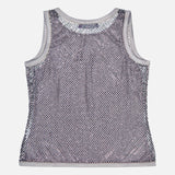 The Melony Sleeveless Blouse by RALPH LAUREN COLLECTION is a silver mesh top with rhinestones and small reflective sequins, shown flat against a plain light gray background.