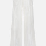 Back view of the Mercer Wide Leg Jeans by RALPH LAUREN COLLECTION, high-waisted and white, crafted from eco stone-washed denim with two back pockets, shown against a plain white background.