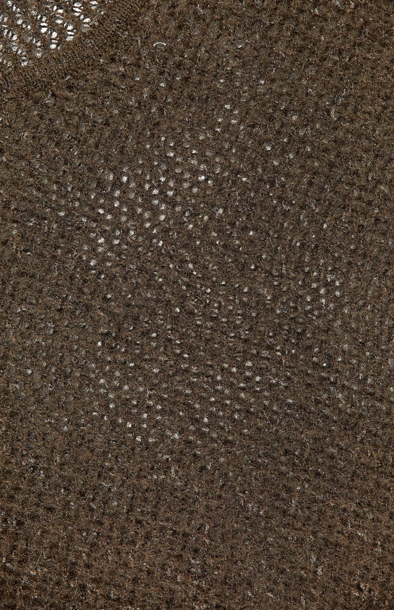 Close-up of the textured, openwork fabric on the RALPH LAUREN COLLECTION Metallic Mesh Boatneck Long Sleeve Pullover, showing its loosely-woven mesh with visible holes and fibers.