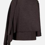 A dark brown Mini Herringbone Blazer by RALPH LAUREN COLLECTION is draped over a hanger, showcasing an asymmetrical silhouette with one side longer than the other and an elegant, minimalist design. The blazer is set against a plain white background.