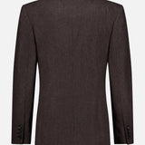 The Mini Herringbone Blazer from the RALPH LAUREN COLLECTION is pictured from the back in dark brown wool, showcasing a notched collar, long sleeves, and three-button cuffs. Inspired by classic Ralph Lauren tailoring, this men’s blazer stands out against a plain white background.