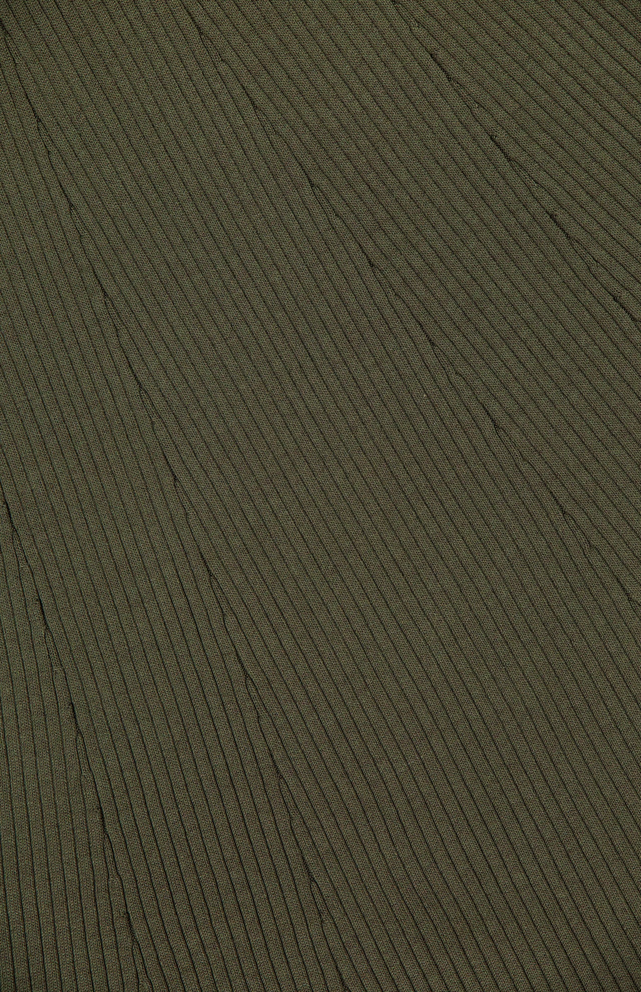 Close-up of olive green ribbed fabric from the Parson Long Sleeve Day Dress by RALPH LAUREN COLLECTION, featuring diagonal and vertical lines for a textured pattern.