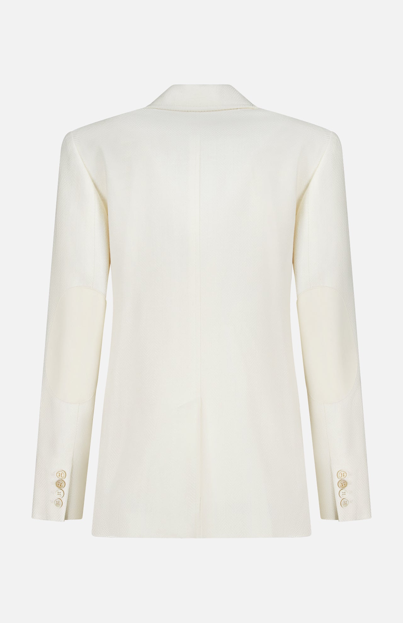 The Preston Herringbone Tweed Blazer by RALPH LAUREN COLLECTION is shown from the back, featuring long sleeves, a tailored fit, button cuffs, and subtle seam lines.