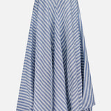 The Shamus Linen Umbrella Stripe Maxi Skirt by RALPH LAUREN COLLECTION features blue and white diagonal stripes, a high waist, and ankle-length A-line silhouette—ideal for breezy summer days and chic coastal style.