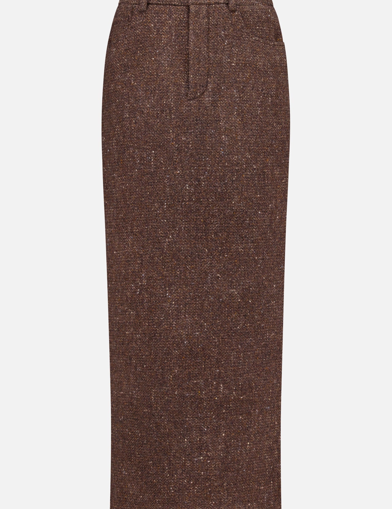 A brown tweed ankle pencil skirt from RALPH LAUREN COLLECTION, featuring belt loops, a front button closure, and a straight, slim fit—this classic piece channels refined elegance.