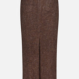 The RALPH LAUREN COLLECTION Tweed Ankle Pencil Skirt is shown from the back, highlighting two pockets, a center seam, and a back hem slit. This classic wool-cashmere piece offers timeless elegance and textured style for any wardrobe.
