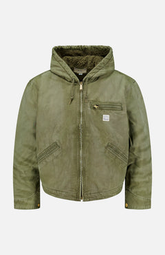 The Denim Full-Zip Sherpa Long Sleeve Jacket by RALPH LAUREN POLO features a front zipper, two angled zip pockets, a chest zip pocket with a small logo patch, and is fully lined with soft brown sherpa for extra warmth and comfort.