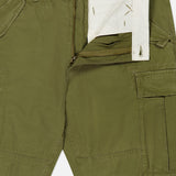 Ralph Lauren Polo Lightweight Rustic Canvas Cargo Pant in olive green cotton canvas, featuring a zippered fly and an internal white waist label with printed text.