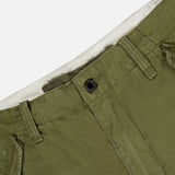 Ralph Lauren Polo Lightweight Rustic Canvas Cargo Pant in olive green, featuring a durable cotton canvas construction, button closure, belt loops, and a light-colored interior waistband.