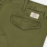 Olive green cotton canvas Lightweight Rustic Canvas Cargo Pant by Ralph Lauren Polo featuring a flap pocket and a rectangular patch label that reads Utility and 100% Cotton.