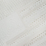 Close-up of a white Cotton Blend Long Sleeve Pullover Sweater with an intricate crochet pattern and a partially visible RALPH LAUREN POLO label at the top left.