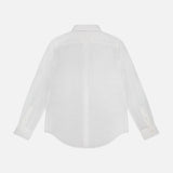 A Linen Long Sleeve Button Front Shirt by RALPH LAUREN POLO is displayed flat, showcasing the back with a straight yoke, curved hem, and buttoned cuffs against a plain white background.