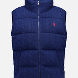 Crafted by RALPH LAUREN POLO, the Wool Cashmere Sweater Vest features a sleeveless design in navy blue with classic cable-knit detailing, a zip-up front, and a red embroidered Polo logo on the left chest—offering both warmth and timeless style for any occasion.
