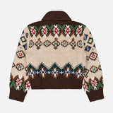 Ralph Lauren Polo Wool Shawl Collar Cardigan Sweater featuring a Fair Isle pattern in brown, cream, green, and red.