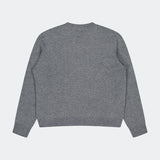 The Herringbone Textured Crewneck Sweater by RALPH LAUREN PURPLE LABEL is a gray, Italian-made cashmere piece shown from the back, featuring ribbed cuffs and hem and a subtle herringbone pattern.