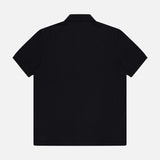 The Cotton Cashmere Pique Johnny Collar Polo Shirt by RALPH LAUREN PURPLE LABEL is shown from the back, laid flat on a light gray background.