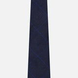 RALPH LAUREN PURPLE LABEL Glenplaid Check Woven Tie in dark blue cashmere with a subtle black and blue glen plaid pattern.