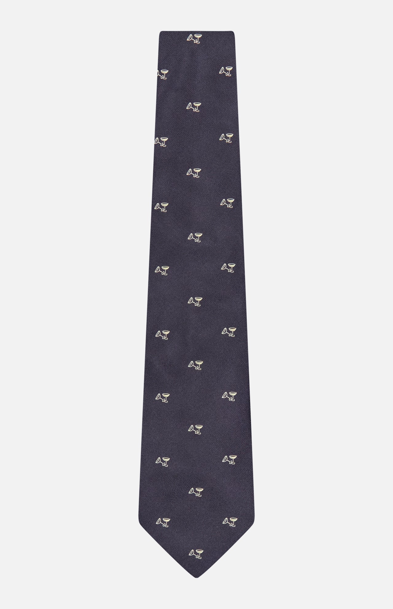 RALPH LAUREN PURPLE LABEL Silk Martini Convo Tie in dark navy silk with small, light-colored martini glass icons.