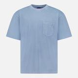The RALPH LAUREN PURPLE LABEL Vintage Cotton Jersey Short Sleeve T-Shirt in light blue features a round neckline, short sleeves, and a chest pocket on the left side. Displayed on a plain white background, this shirt is crafted from soft cotton jersey with a subtle vintage wash for effortless, laid-back style.