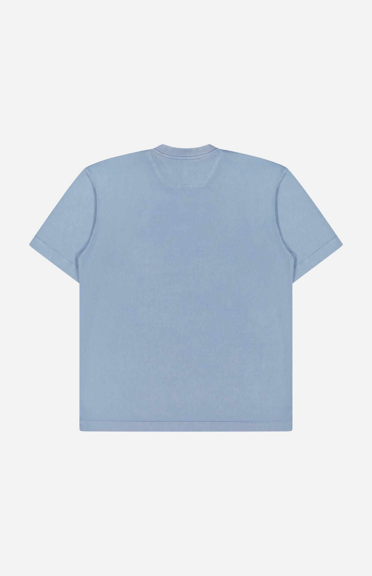 A Vintage Cotton Jersey Short Sleeve T-Shirt by RALPH LAUREN PURPLE LABEL, in light blue cotton, is shown laid flat from the back against a white background.