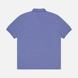 A back view of the RALPH LAUREN PURPLE LABEL Pique Short Sleeve Polo Shirt in lavender with a classic collar, laid flat on a white background.