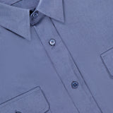 A close-up of a light purple Silk Linen Sport Shirt by Ralph Lauren Purple Label, highlighting the collar, buttons, two chest pockets, and the inner brand label.