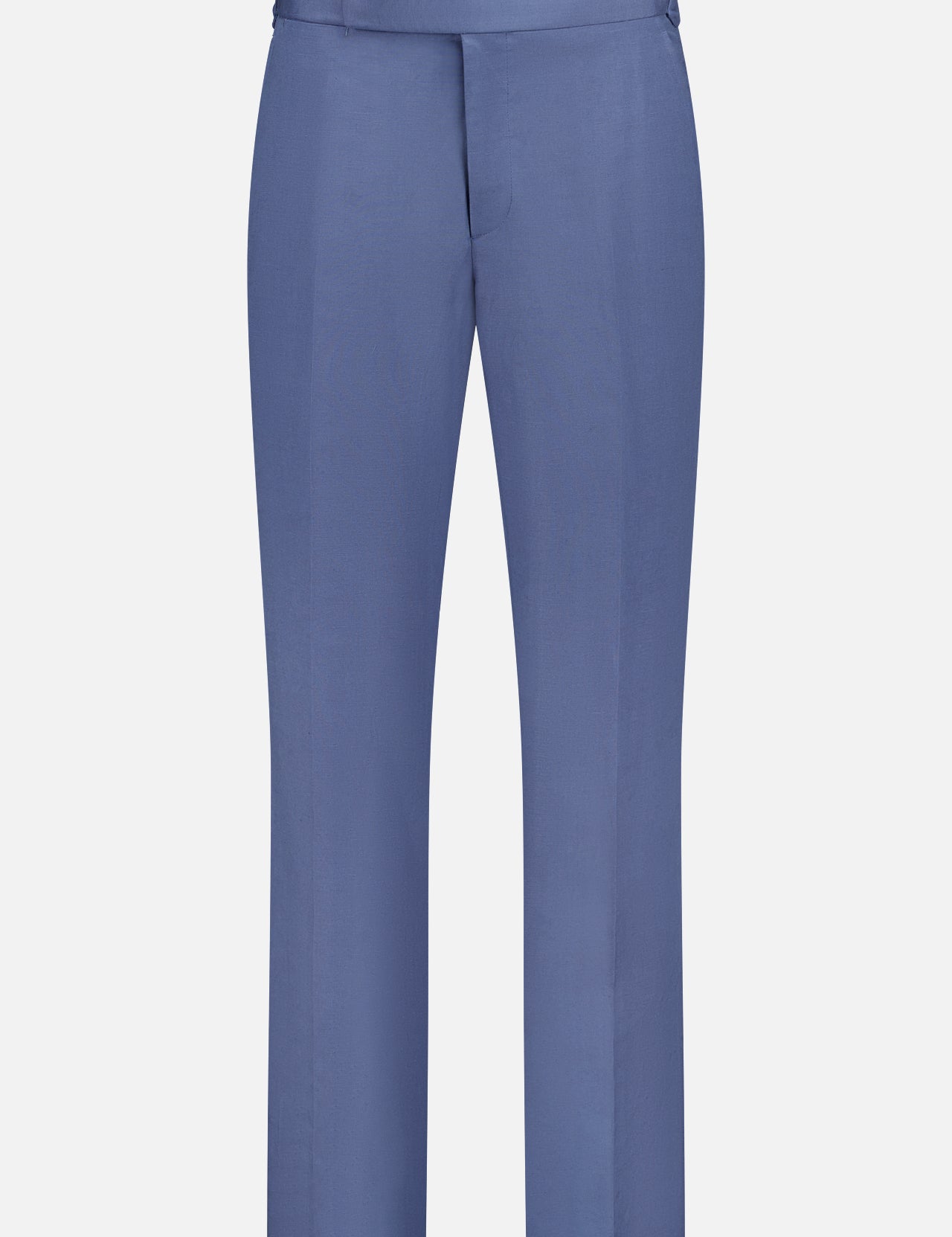 The Silk Linen Trouser by Ralph Lauren Purple Label features a tailored, straight-leg design with a waistband, belt loops, and a front zipper closure, displayed on a plain white background.