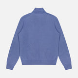 The RALPH LAUREN PURPLE LABEL Wool Pique 1/4 Zip Pullover Sweater is displayed laid flat, back facing up, against a white background.