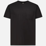 The RALPH LAUREN RRL Cotton Jersey Knit Pocket T-Shirt (2 Pack) features plain black short sleeves, a round neckline, and a chest pocket, made from USA-sourced cotton and shown on a white background.