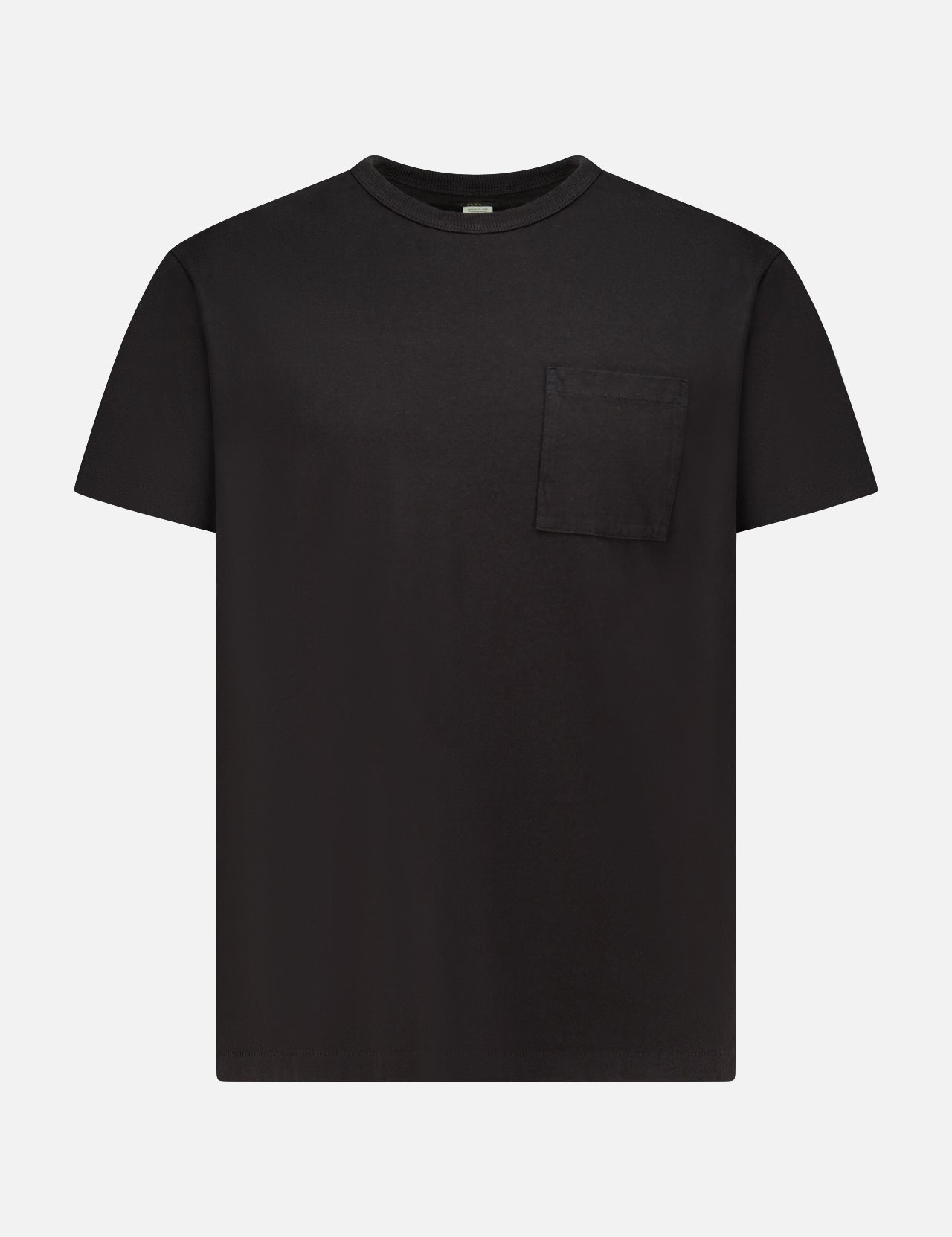 The RALPH LAUREN RRL Cotton Jersey Knit Pocket T-Shirt (2 Pack) features plain black short sleeves, a round neckline, and a chest pocket, made from USA-sourced cotton and shown on a white background.
