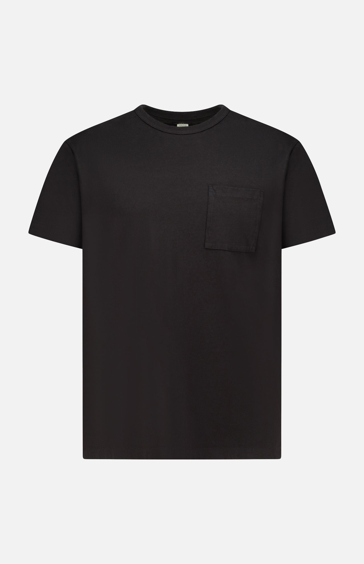 The RALPH LAUREN RRL Cotton Jersey Knit Pocket T-Shirt (2 Pack) features plain black short sleeves, a round neckline, and a chest pocket, made from USA-sourced cotton and shown on a white background.