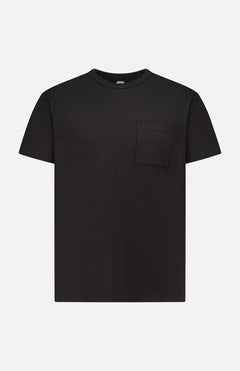 The RALPH LAUREN RRL Cotton Jersey Knit Pocket T-Shirt (2 Pack) features plain black short sleeves, a round neckline, and a chest pocket, made from USA-sourced cotton and shown on a white background.