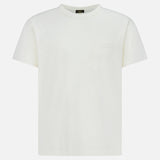 The RALPH LAUREN RRL Cotton Jersey Knit Pocket T-Shirt (2 Pack) features classic white short sleeves, a round neckline, and a small left chest pocket, inspired by vintage tees and shown on a white background.