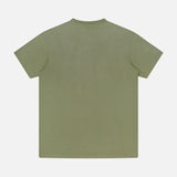 The RALPH LAUREN RRL Cotton Jersey Pocket T-Shirt is a short-sleeve, olive green vintage tee made from garment-dyed cotton. Shown from the back against a white background.