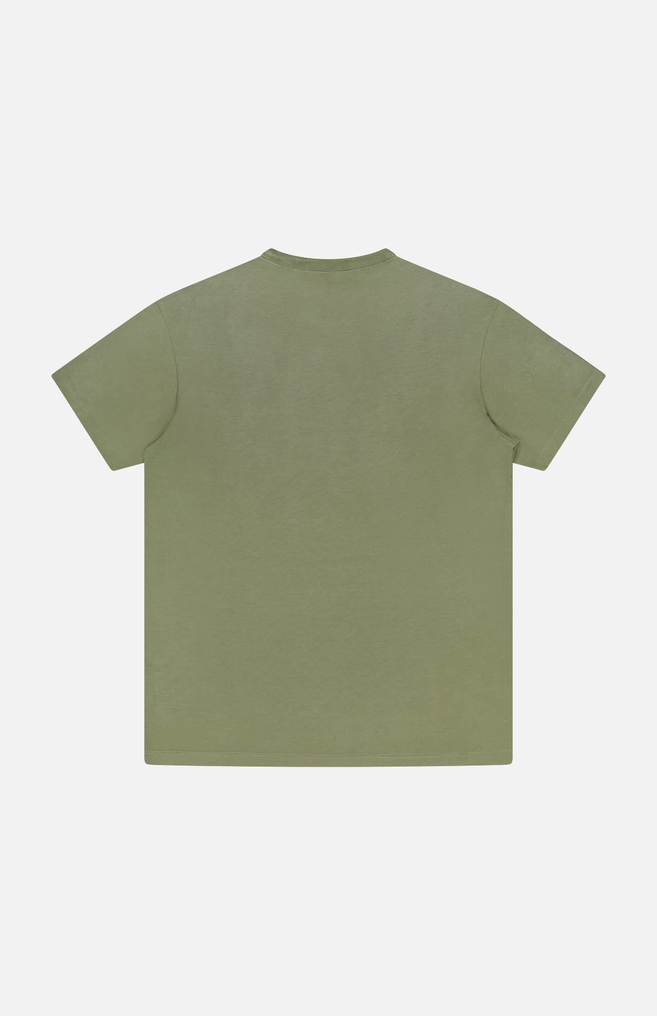 The RALPH LAUREN RRL Cotton Jersey Pocket T-Shirt is a short-sleeve, olive green vintage tee made from garment-dyed cotton. Shown from the back against a white background.