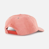 The RALPH LAUREN RRL Cotton Twill Faded Ball Hat in coral pink features a soft cotton twill fabric, adjustable snapback closure, and ventilation eyelets. Its vintage look stands out against a plain white background.