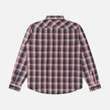 The Jasper Cotton Long Sleeve Workshirt by RALPH LAUREN RRL, featuring a red, navy, and white plaid cotton twill design with button-up closure, is shown from the back against a white background.