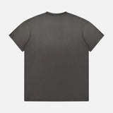 A RALPH LAUREN RRL Jersey Cotton Graphic Short Sleeve T-Shirt, featuring a subtle vintage effect, is displayed laid flat with the back side facing up against a white background.