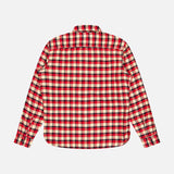 The Matlock Plaid Cotton Sport Shirt by RALPH LAUREN RRL is displayed from the back against a plain white background. This vintage-inspired workshirt features a classic red, white, and black plaid pattern and is crafted from durable cotton twill for timeless style and comfort.
