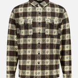 The Spade Wool Long Sleeve Sportshirt by RALPH LAUREN RRL features a brown and beige plaid, soft wool fabric, two button-flap chest pockets, and a collared neckline.
