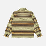 The Sportman Cotton Sport Shirt by RALPH LAUREN RRL is a long-sleeve, leaf-patterned overshirt in tan, brown, and olive green brushed cotton twill, shown flat with the back up on a white background.